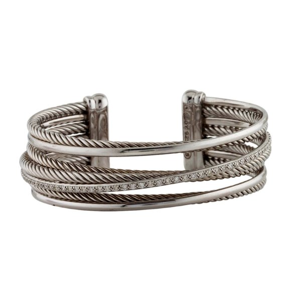DAVID YURMAN DIAMOND & SRERLING SILVER 925 CROSSOVER CUFF BRACELET - Picture 1 of 4